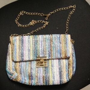 Multicolor Striped Women Bag with Gold Chain